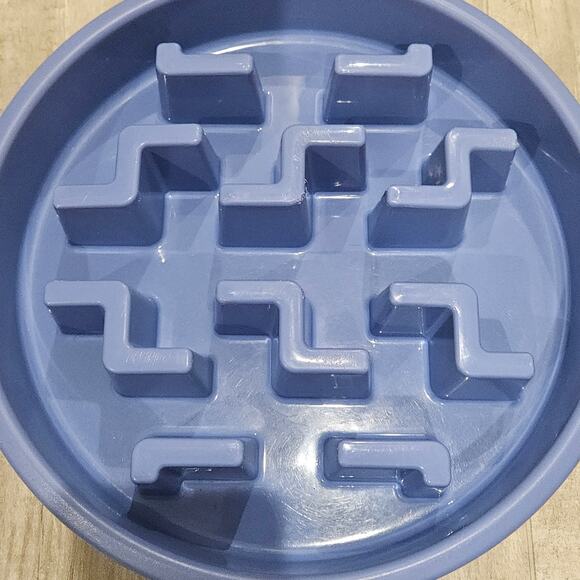 Outward Hound Slo Bowl Lot of 2 Dog Fun Slow Feeder Large Regular Blue Non Slip - Picture 5 of 10